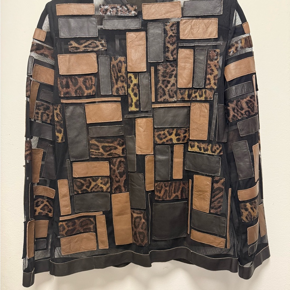 Patchwork Lamb Leather Jacket - Black And Brown - image 3